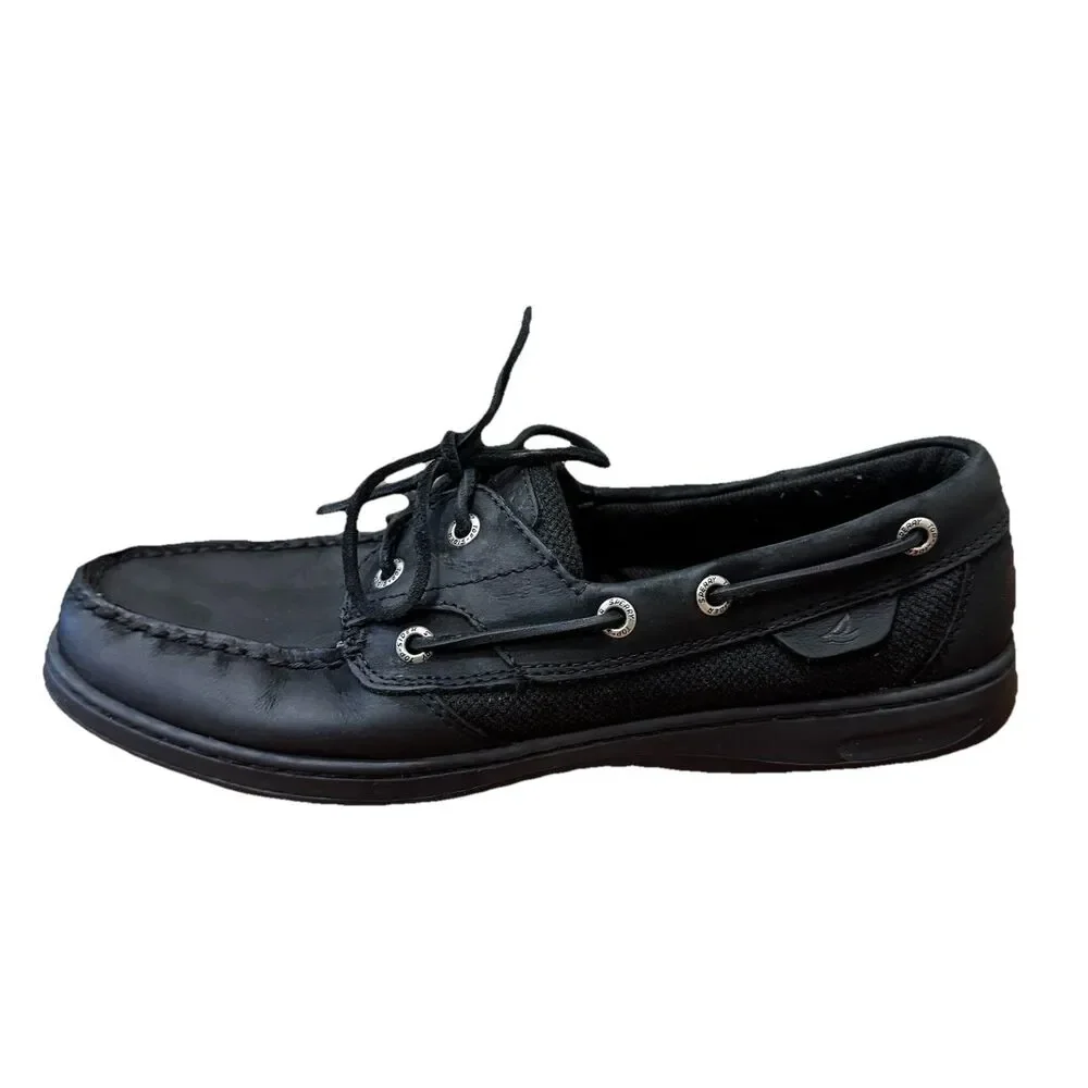 Sperry Original Womens Size 10 Triple Black Two Eye Comfort Leather Boat Shoes